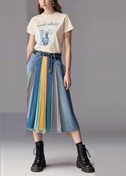 Fashion Blue Patchwork Wrinkled Denim Skirts Fall