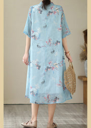 Fashion Blue Print Chiffon Long Dresses Summer