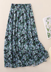 Fashion Blue Print Elastic Waist Cotton Skirts Summer