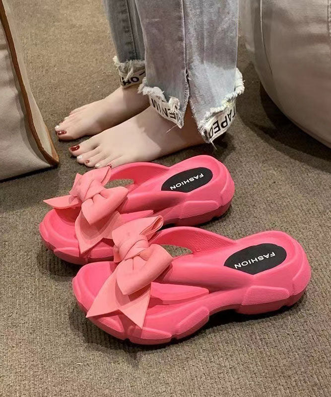 Fashion Bow Splicing Slippers Shoes Rose Peep Toe