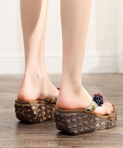 Fashion Brown Splicing Floral Holiday Thong Sandals Platform