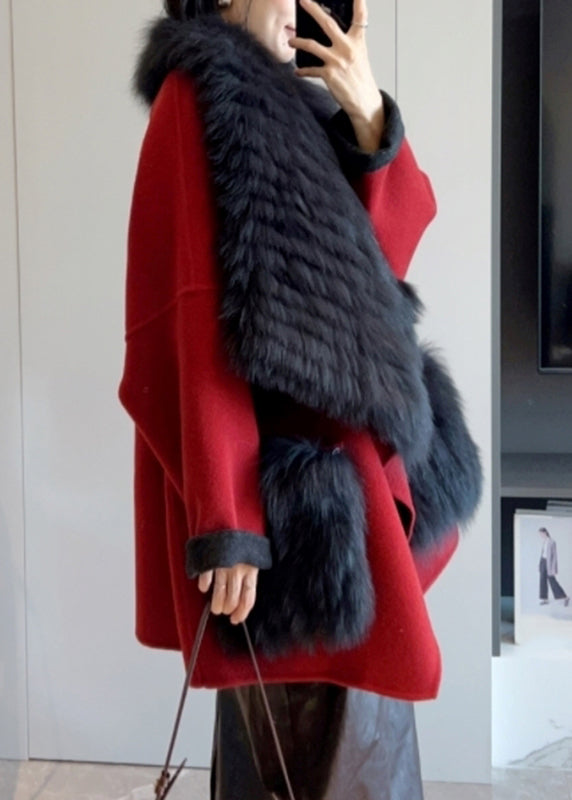 Fashion Camel Fur Collar Patchwork Long Woolen Coats Winter