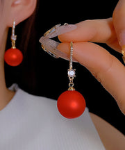 Fashion Champagne Copper Zircon Pearl Drop Earrings