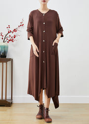 Fashion Chocolate Asymmetrical Oversized Cotton Dresses Fall