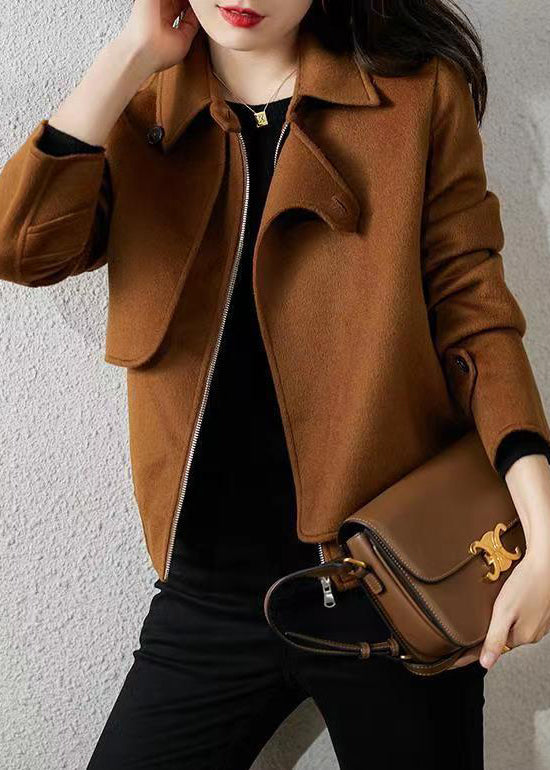 Fashion Chocolate Asymmetrical Patchwork Woolen Coats Fall