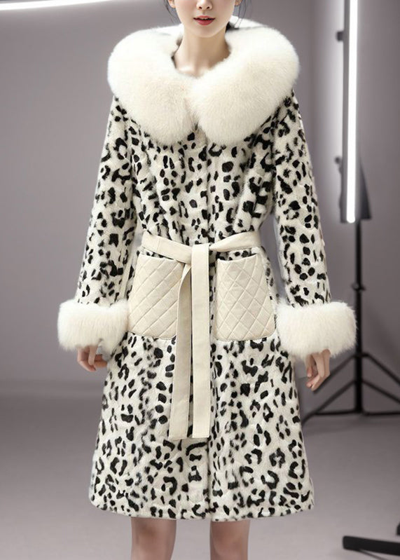 Fashion Coffe Leather And Fur Long Coats Print Mink Velvet Winter