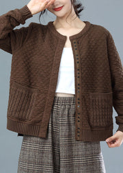 Fashion Chocolate Oversized Knit Patchwork Cotton Jackets Winter