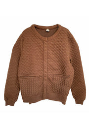 Fashion Chocolate Oversized Knit Patchwork Cotton Jackets Winter