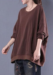 Fashion Chocolate Oversized Pocket Solid Contton Sweatshirt Tops Winter