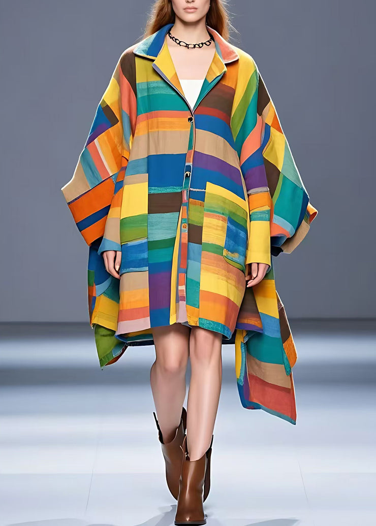 Fashion Colorblock Notched Asymmetrical Button Woolen Coat Fall