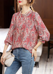 Fashion Colorblock O Neck Print Patchwork Chiffon Top Fall