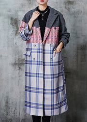 Fashion Colorblock Oversized Patchwork Woolen Trench Fall