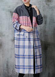 Fashion Colorblock Oversized Patchwork Woolen Trench Fall