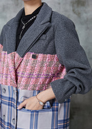 Fashion Colorblock Oversized Patchwork Woolen Trench Fall