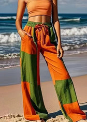 Fashion Colorblock Tie Waist Wide Leg Pants Summer