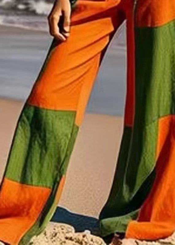 Fashion Colorblock Tie Waist Wide Leg Pants Summer