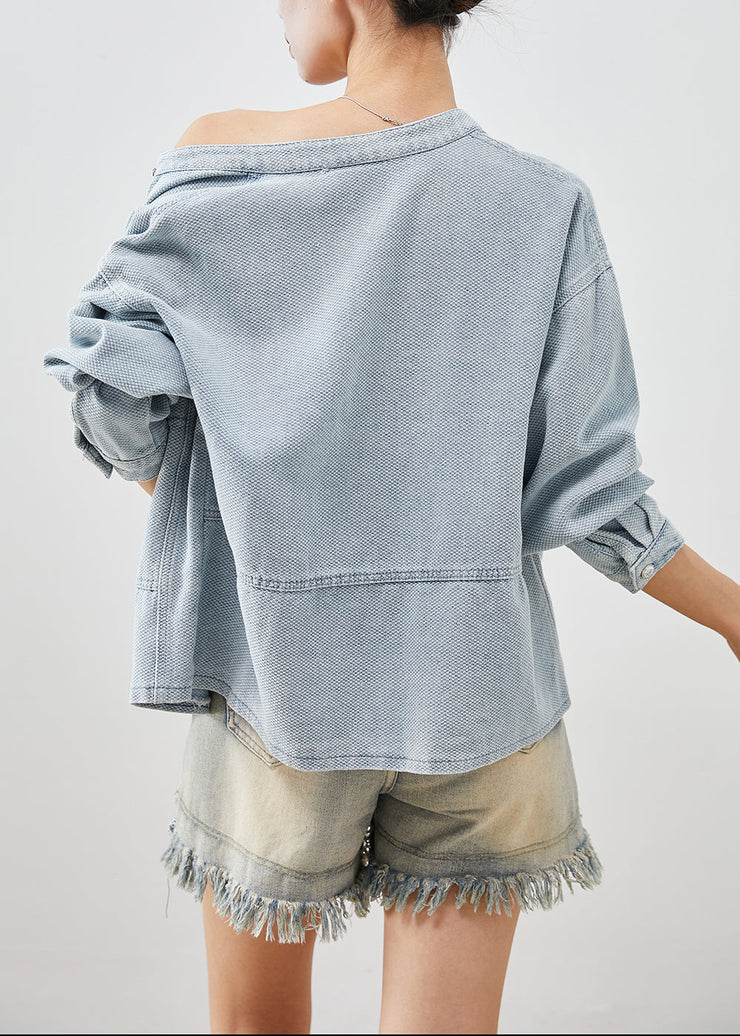 Fashion Denim Blue Oversized Pockets Cotton Coat Outwear Fall