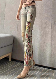 Fashion Embroidered Pockets Denim Flare Bottoms Fall