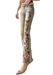 Fashion Embroidered Pockets Denim Flare Bottoms Fall