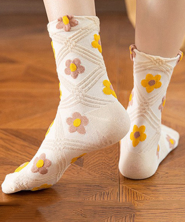 Fashion Floral Jacquard Cotton Mid Calf Socks