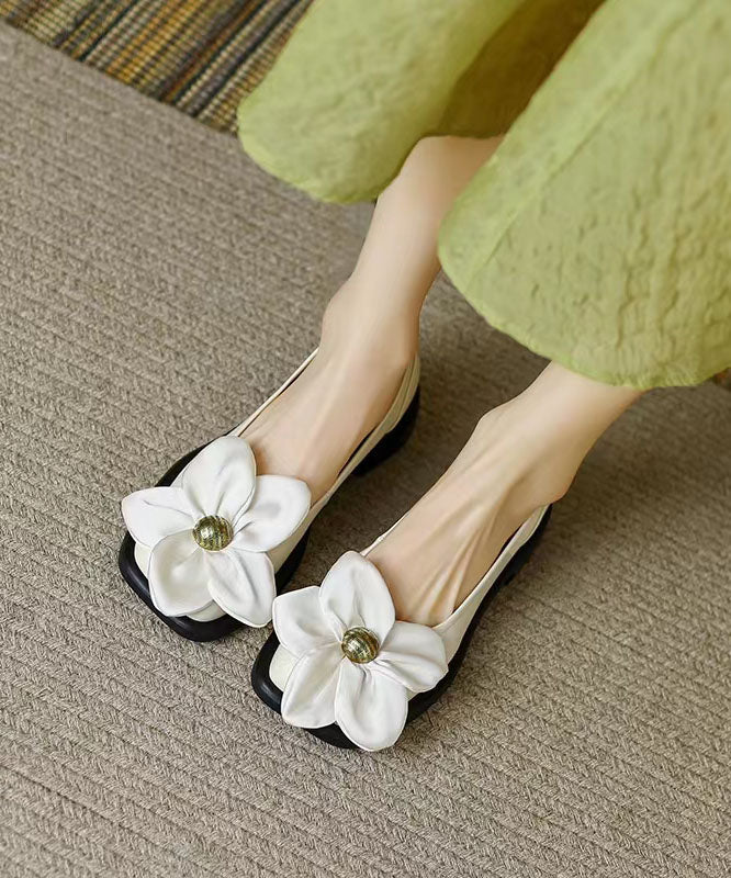 Fashion Floral Splicing Flat Shoes White Faux Leather