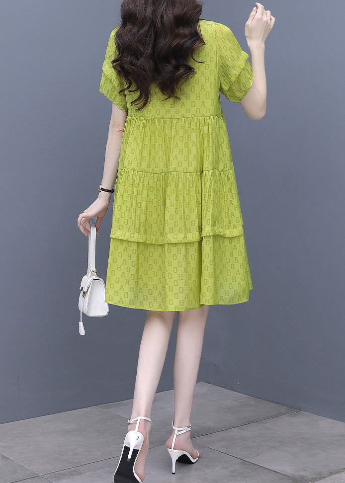 Fashion Fluorescent Green O-Neck Graphic Patchwork Mid Dress Summer