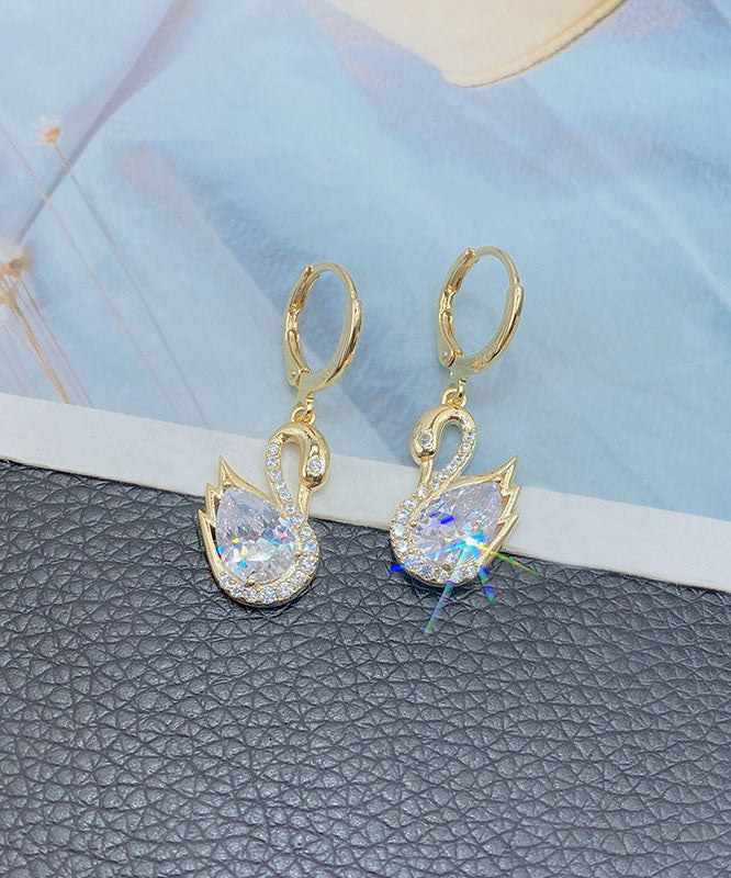 Fashion Gold Alloy Zircon Crystal Swan Drop Earrings