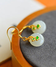 Fashion Gold Colour Inlaid Hetian Jade Drop Earrings