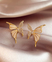 Fashion Gold Copper Alloy Zircon Butterfly Stud Earrings