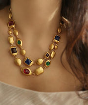 Fashion Gold Copper Overgild Bilayer Coloured Glaze Necklace