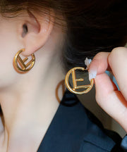 Fashion Gold Copper Overgild Graphic Hoop Earrings