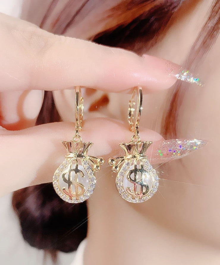 Fashion Gold Opal Zircon Money Bag Drop Earrings