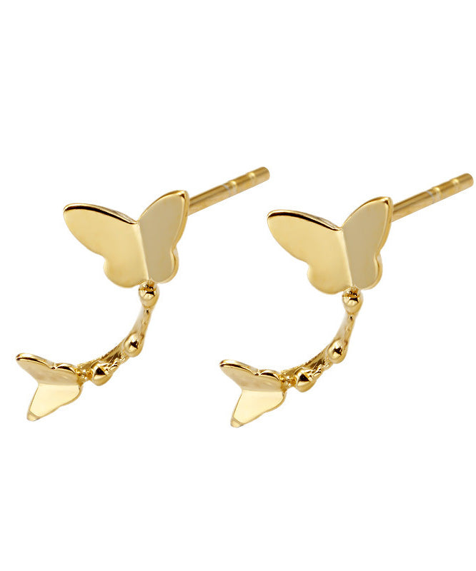 Fashion Gold Silver Overgild Butterfly Stud Earrings