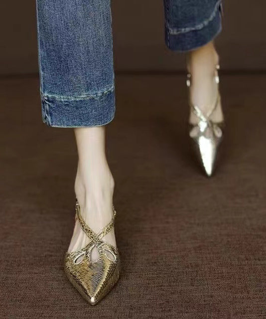 Fashion Gold Splicing Sandals Faux Leather Pointed Toe