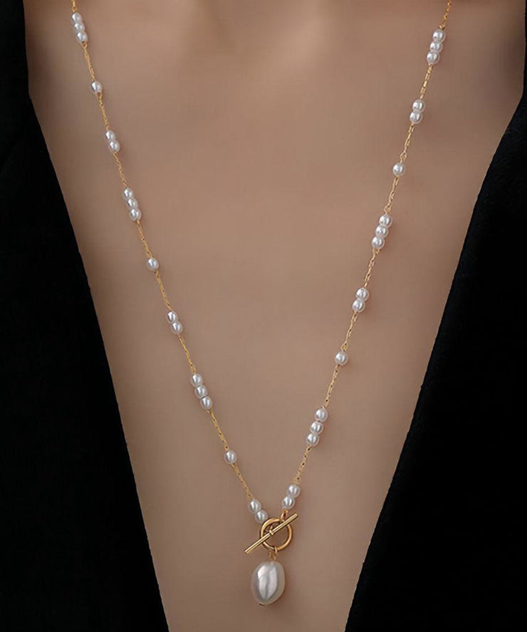 Fashion Gold Stainless Steel Pearl Pendant Necklace