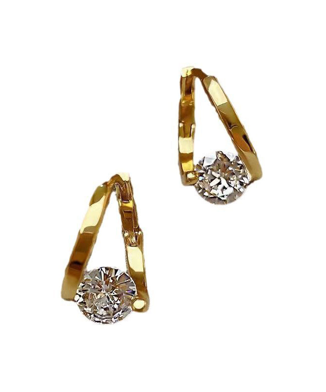 Fashion Gold Sterling Silver Alloy Zircon Hoop Earrings