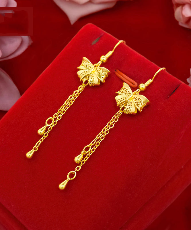 Fashion Gold Sterling Silver Overgild Bow Tassel Drop Earrings