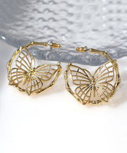 Fashion Gold Sterling Silver Overgild Butterfly Hollow Out Hoop Earrings