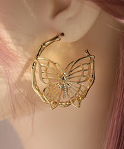 Fashion Gold Sterling Silver Overgild Butterfly Hollow Out Hoop Earrings