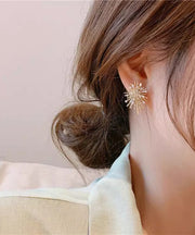 Fashion Gold Sterling Silver Overgild Zircon Fireworks Stud Earrings