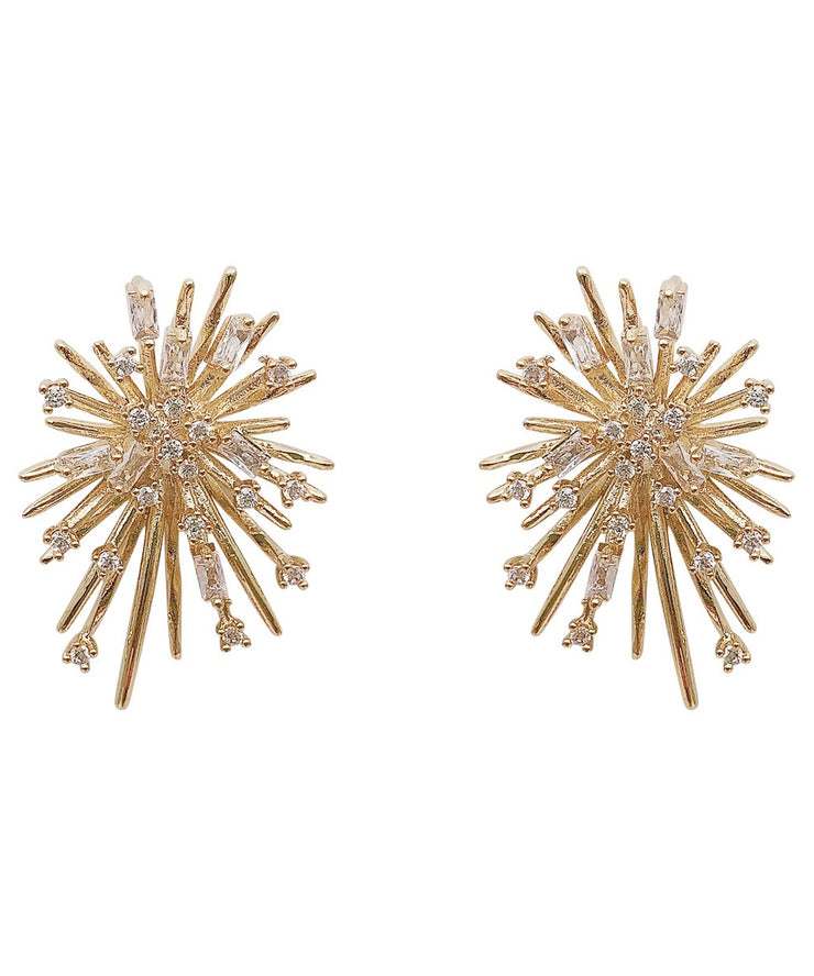 Fashion Gold Sterling Silver Overgild Zircon Fireworks Stud Earrings