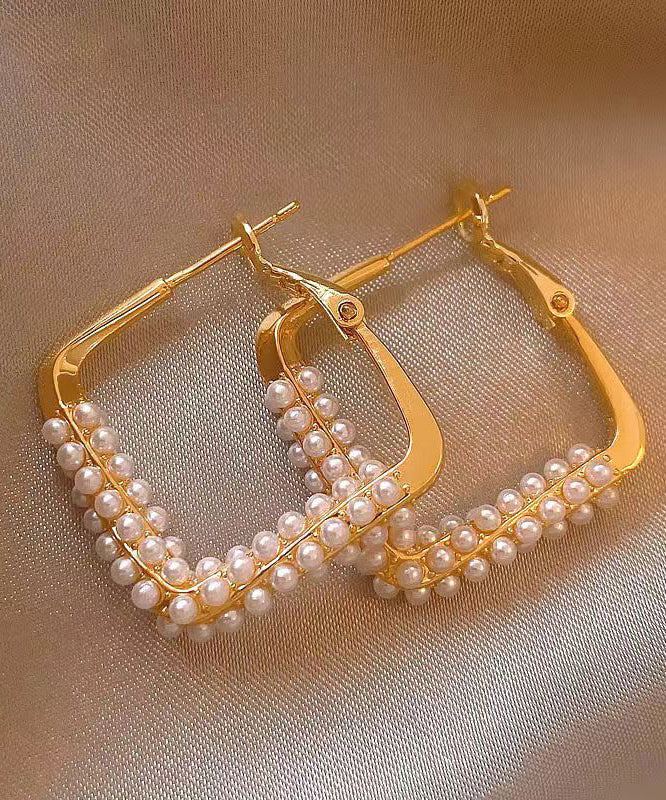 Fashion Gold Sterling Silver Overgild Zircon Pearl Hoop Earrings