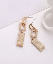 Fashion Gold Sterling Silver Zircon Hollow Out Rectangle Tassel Drop Earrings