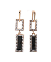 Fashion Gold Sterling Silver Zircon Hollow Out Rectangle Tassel Drop Earrings