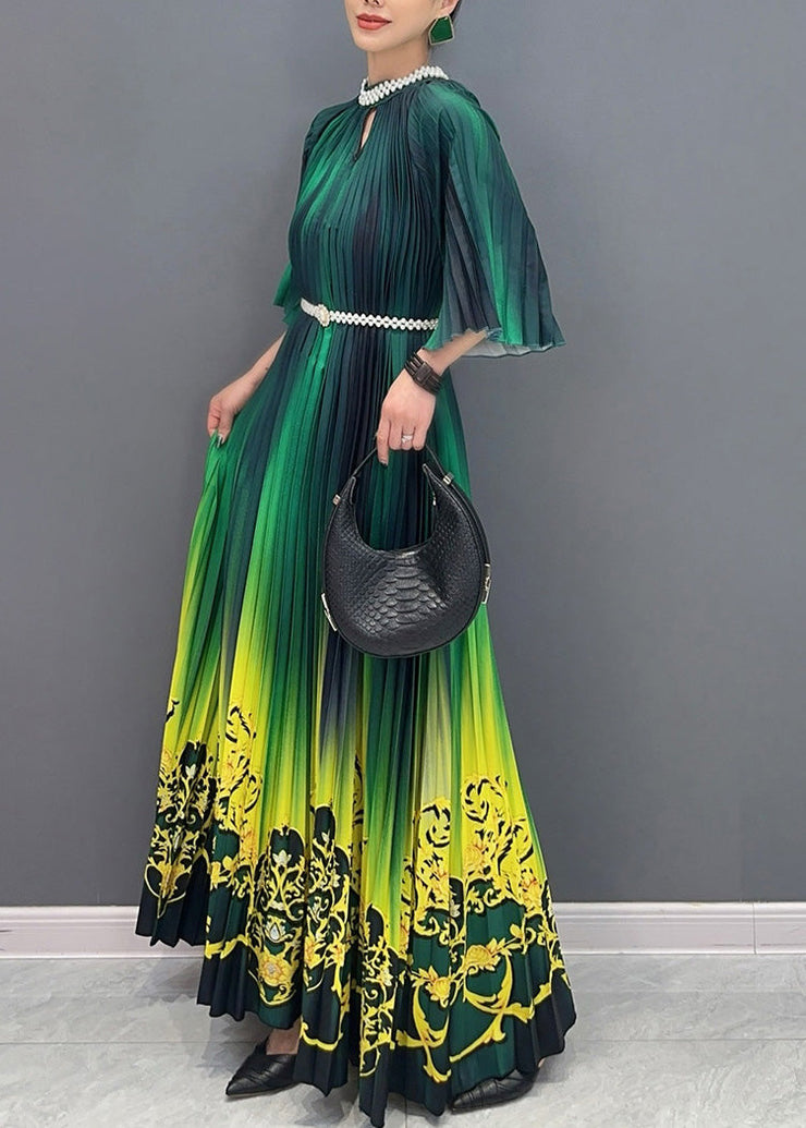 Fashion Gradient Color Green Print Long Dresses Summer