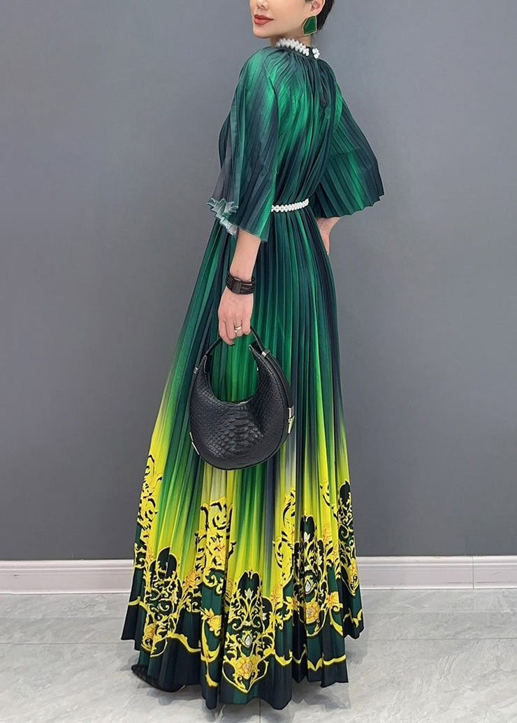 Fashion Gradient Color Green Print Long Dresses Summer