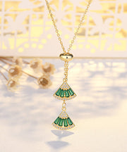 Fashion Green Copper Overgild Zircon Fan Shaped Pendant Necklace