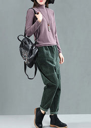 Fashion Green Elastic Waist Patchwork Corduroy Harem Pants Fall