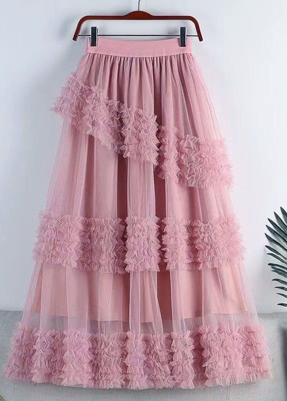 Fashion Green High Waist Ruffled Tulle A Line Skirt Spring