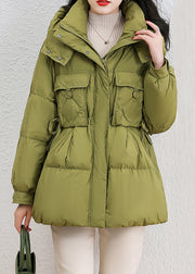 Fashion Green Hooded Pockets Patchwork Duck Down Down Coat Winter